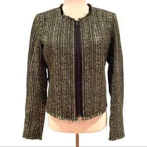 NWT ECRU Olive Gold Tweed Evening Jacket Coat 2 XS